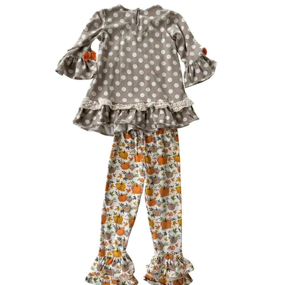 Rare Editions Girls 5‎ Fall Pumpkins Holiday 2pc Outfit Shirt Leggings Set